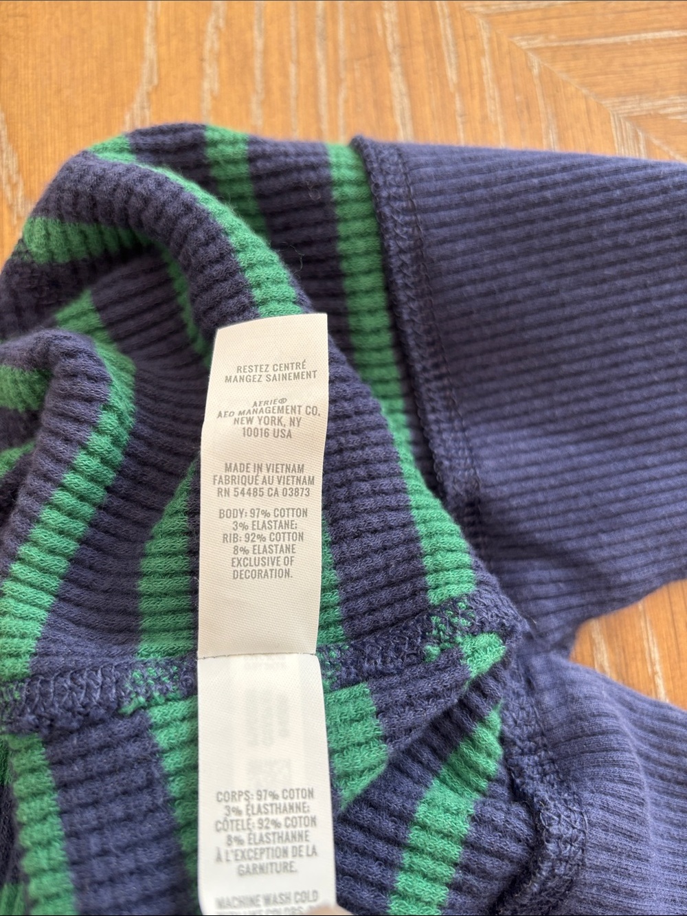 aerie Women's Green and Navy Striped Waffle Crewneck Sweater - Picture 7 of 7
